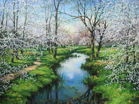 Here is Spring Black Ornate Wood Framed Art Print with Double Matting by Cernov, Ivan