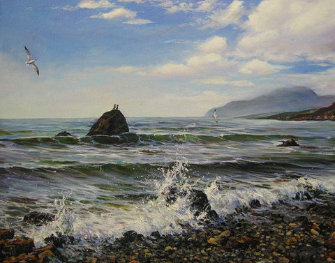 Criema Coast Black Ornate Wood Framed Art Print with Double Matting by Cernov, Ivan