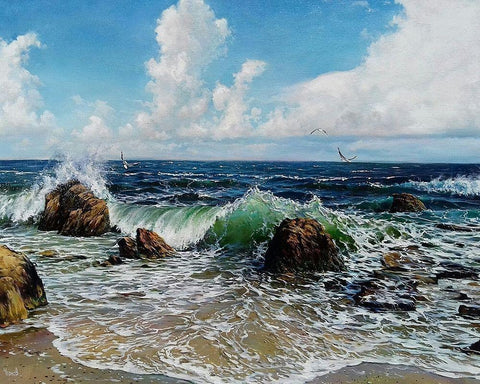 Smile of Black Sea Black Ornate Wood Framed Art Print with Double Matting by Cernov, Ivan