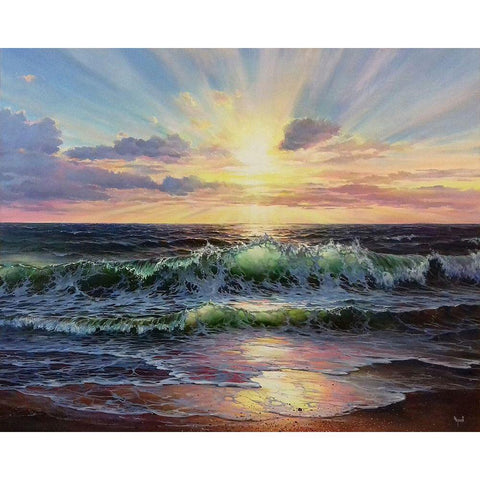 Sunrise over the Sea White Modern Wood Framed Art Print by Cernov, Ivan