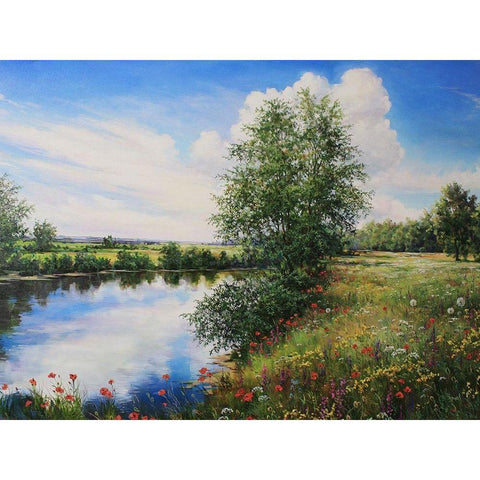 Slowly River Black Modern Wood Framed Art Print by Cernov, Ivan