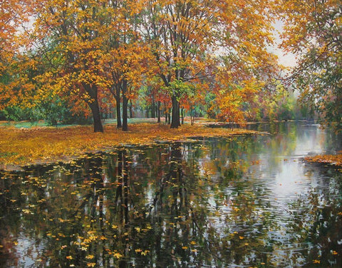 Autumn Gold Black Ornate Wood Framed Art Print with Double Matting by Cernov, Ivan