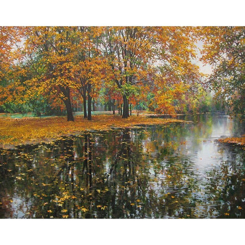 Autumn Gold Black Modern Wood Framed Art Print with Double Matting by Cernov, Ivan