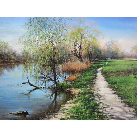 The Way-where is walking Spring Black Modern Wood Framed Art Print with Double Matting by Cernov, Ivan