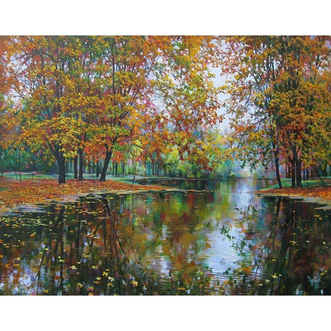 Autumn Mirror of River Black Modern Wood Framed Art Print by Cernov, Ivan