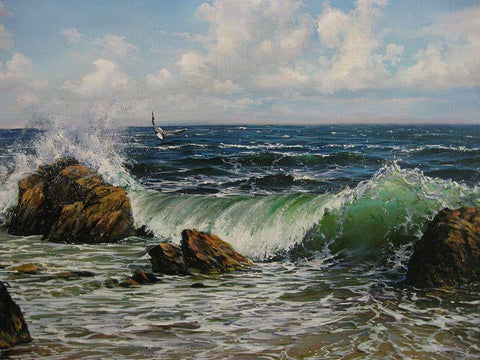 Spring by the Sea II Black Ornate Wood Framed Art Print with Double Matting by Cernov, Ivan