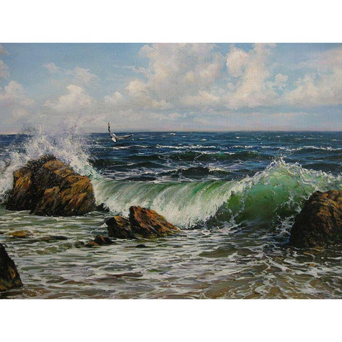 Seagulls over the Sea Gold Ornate Wood Framed Art Print with Double Matting by Cernov, Ivan