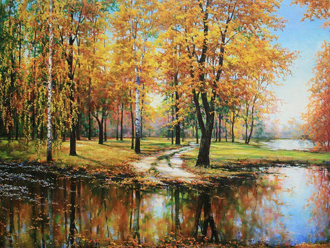 River Turuncuk in Autumn White Modern Wood Framed Art Print with Double Matting by Cernov, Ivan