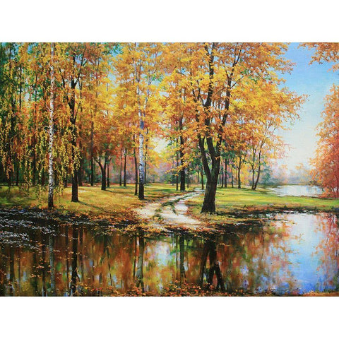River Turuncuk in Autumn Black Modern Wood Framed Art Print with Double Matting by Cernov, Ivan