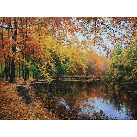 Autumn Sings with the River Gold Ornate Wood Framed Art Print with Double Matting by Cernov, Ivan