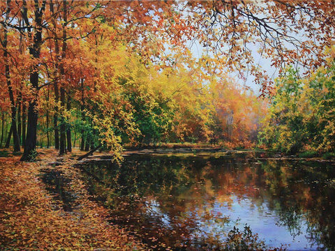 Autumn Sings with the River Black Ornate Wood Framed Art Print with Double Matting by Cernov, Ivan