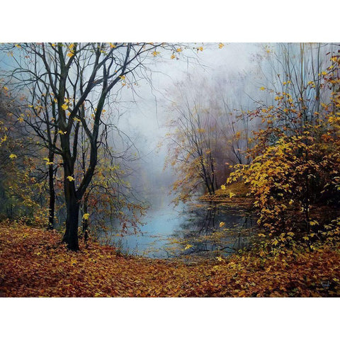 Autumn Dancing in the Fog Black Modern Wood Framed Art Print by Cernov, Ivan