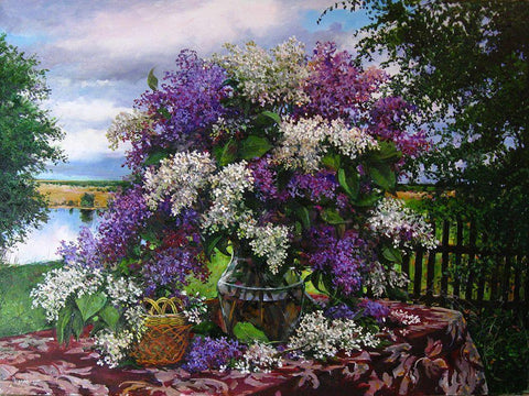 Lilac White Modern Wood Framed Art Print with Double Matting by Cernov, Ivan