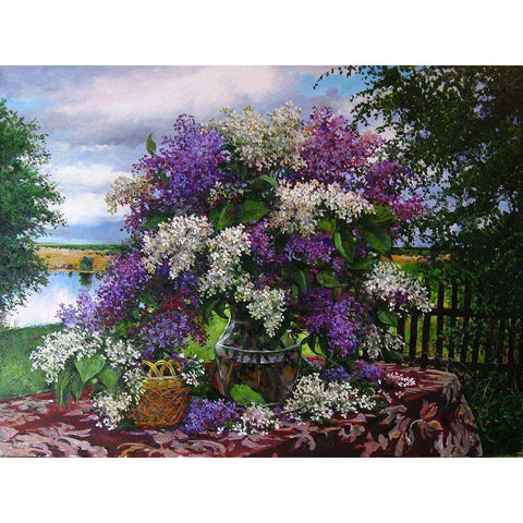 Lilac Black Modern Wood Framed Art Print by Cernov, Ivan
