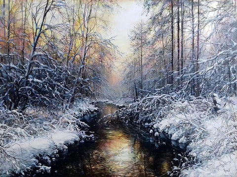 Golden February White Modern Wood Framed Art Print with Double Matting by Cernov, Ivan