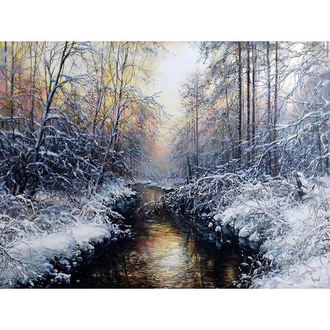 Golden February Gold Ornate Wood Framed Art Print with Double Matting by Cernov, Ivan