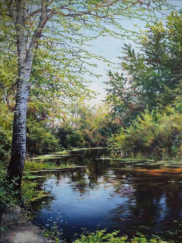 Dark River White Modern Wood Framed Art Print with Double Matting by Cernov, Ivan