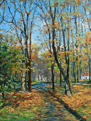 A House in the Forest White Modern Wood Framed Art Print with Double Matting by Cernov, Ivan