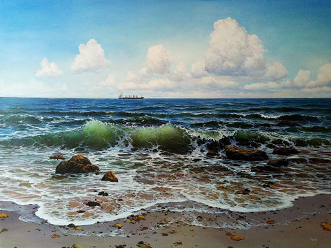 When the Sea Calls II White Modern Wood Framed Art Print with Double Matting by Cernov, Ivan