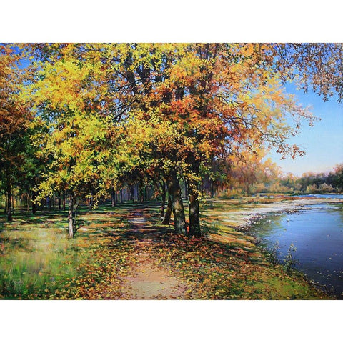 Fall in Love with Autumn Black Modern Wood Framed Art Print with Double Matting by Cernov, Ivan