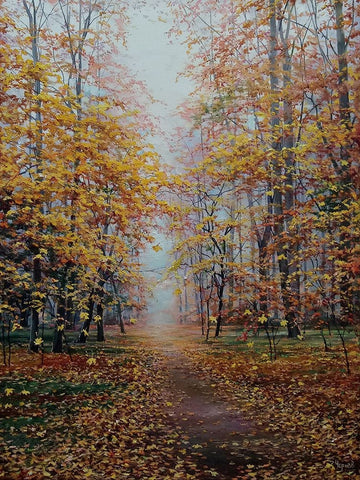 Autumn Romance White Modern Wood Framed Art Print with Double Matting by Cernov, Ivan