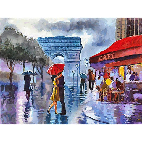 A Kiss in Paris Gold Ornate Wood Framed Art Print with Double Matting by Medeiros, Celito