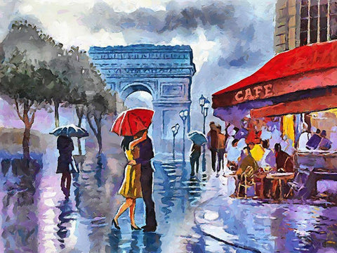 A Kiss in Paris White Modern Wood Framed Art Print with Double Matting by Medeiros, Celito