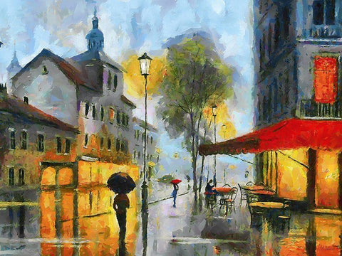 Street in Evening Black Ornate Wood Framed Art Print with Double Matting by Medeiros, Celito