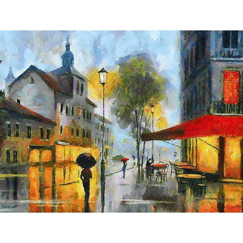 Street in Evening Black Modern Wood Framed Art Print with Double Matting by Medeiros, Celito