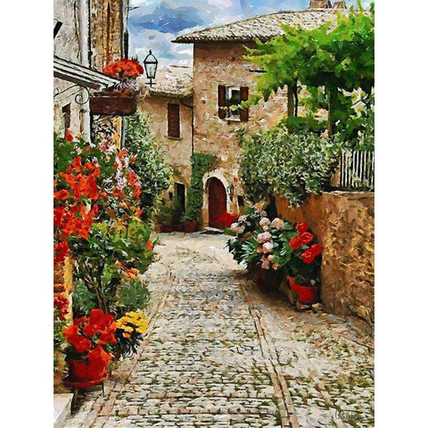 Street in Tuscany old Town I Black Modern Wood Framed Art Print with Double Matting by Medeiros, Celito