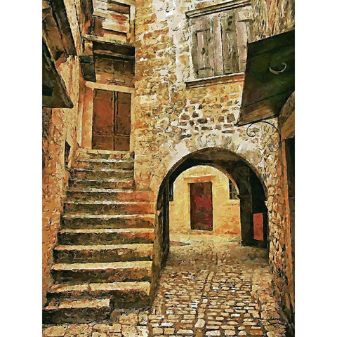 Street in Tuscany old Town II Black Modern Wood Framed Art Print with Double Matting by Medeiros, Celito