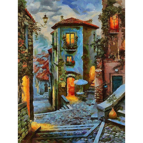 Street in Tuscany old Town III Black Modern Wood Framed Art Print with Double Matting by Medeiros, Celito