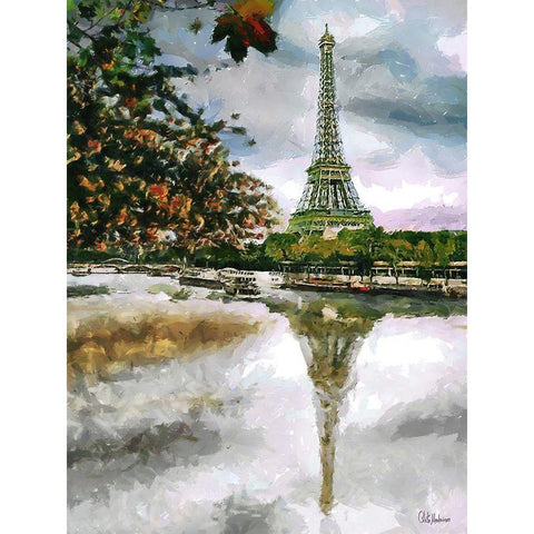 Paris View Black Modern Wood Framed Art Print with Double Matting by Medeiros, Celito