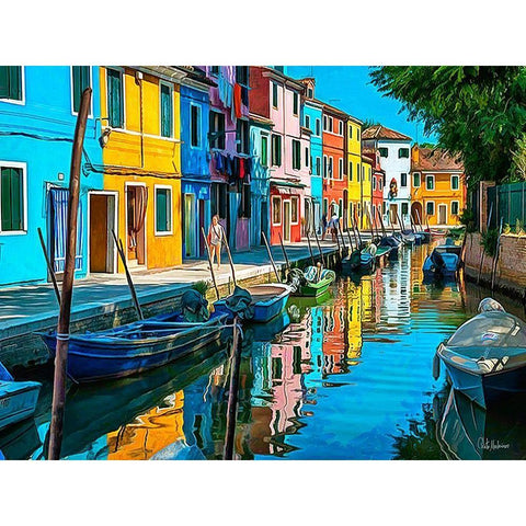 Boats with colorful Houses II Gold Ornate Wood Framed Art Print with Double Matting by Medeiros, Celito