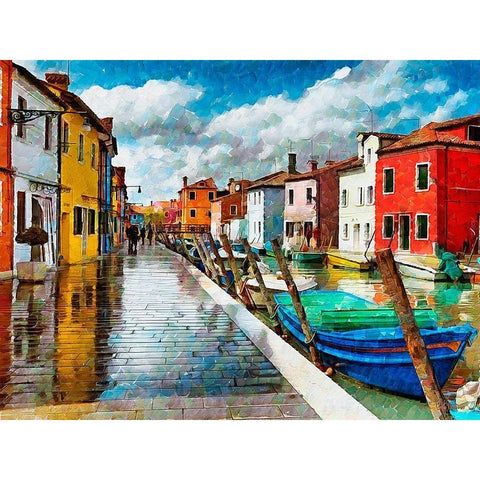 Boats with colorful Houses III White Modern Wood Framed Art Print by Medeiros, Celito