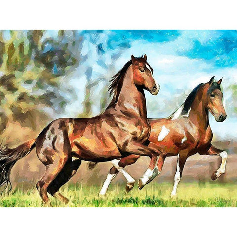 Lucky Horses Gold Ornate Wood Framed Art Print with Double Matting by Medeiros, Celito