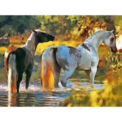 Horses in Water White Modern Wood Framed Art Print by Medeiros, Celito