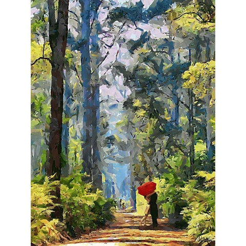 Love under Umbrella White Modern Wood Framed Art Print by Medeiros, Celito