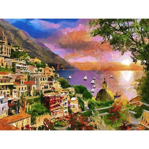 Coast in Italy I White Modern Wood Framed Art Print by Medeiros, Celito