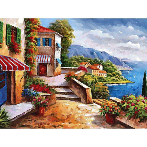 Coast in Italy II Black Modern Wood Framed Art Print with Double Matting by Medeiros, Celito