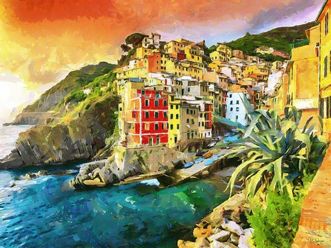 Coast in Italy VII White Modern Wood Framed Art Print with Double Matting by Medeiros, Celito