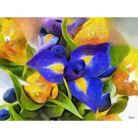 Yellow and Blue Flowers Black Modern Wood Framed Art Print with Double Matting by Medeiros, Celito