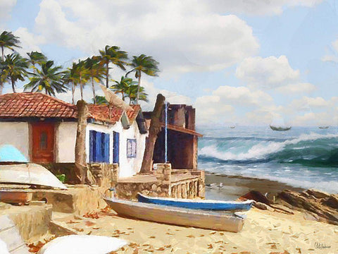 Boats in Caribic II White Modern Wood Framed Art Print with Double Matting by Medeiros, Celito