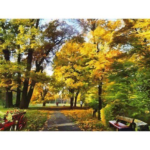 Autumn Park Way Gold Ornate Wood Framed Art Print with Double Matting by Medeiros, Celito