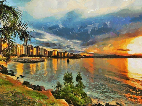 Sunset Beach White Modern Wood Framed Art Print with Double Matting by Medeiros, Celito