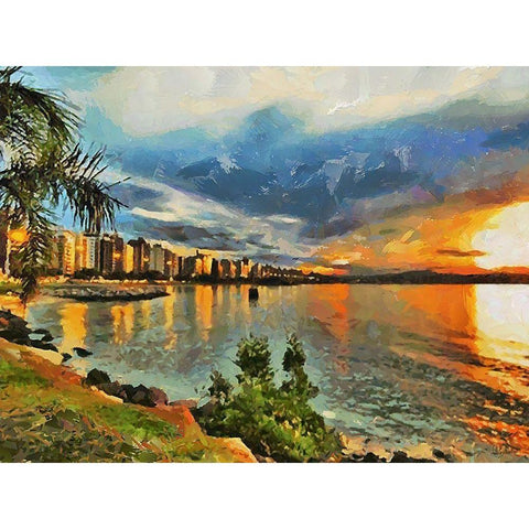 Sunset Beach Black Modern Wood Framed Art Print with Double Matting by Medeiros, Celito