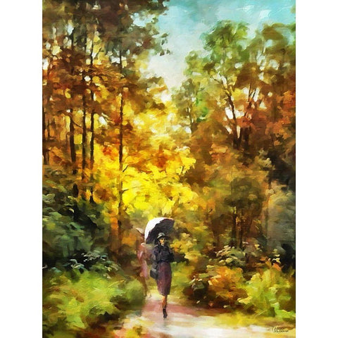 Lady with Umbrella in the Park White Modern Wood Framed Art Print by Medeiros, Celito