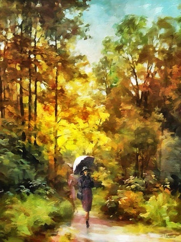 Lady with Umbrella in the Park Black Ornate Wood Framed Art Print with Double Matting by Medeiros, Celito