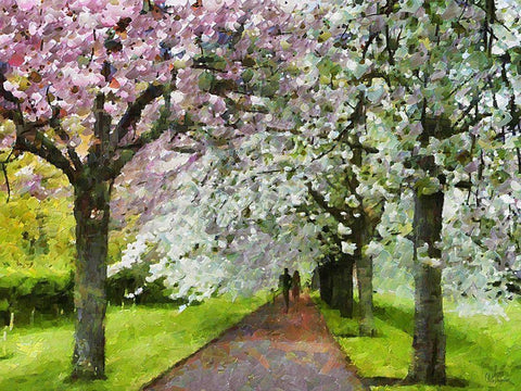 Flowering Cherries White Modern Wood Framed Art Print with Double Matting by Medeiros, Celito