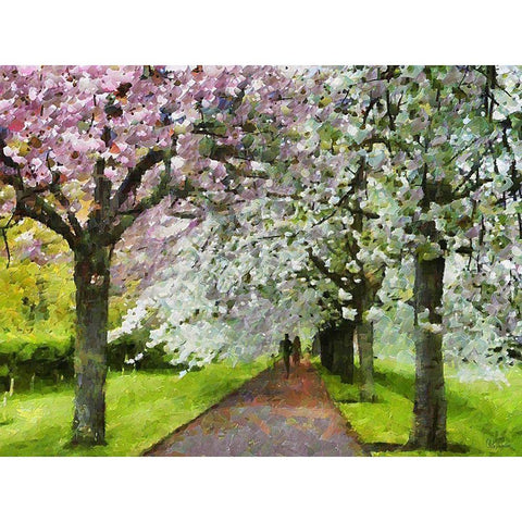 Flowering Cherries Black Modern Wood Framed Art Print by Medeiros, Celito